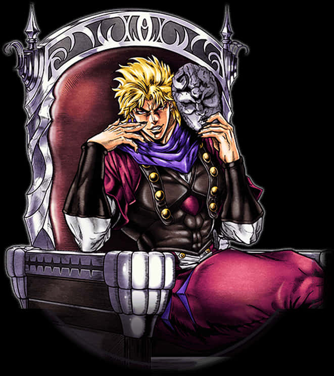 Blonde Anime Character Throne Pose PNG