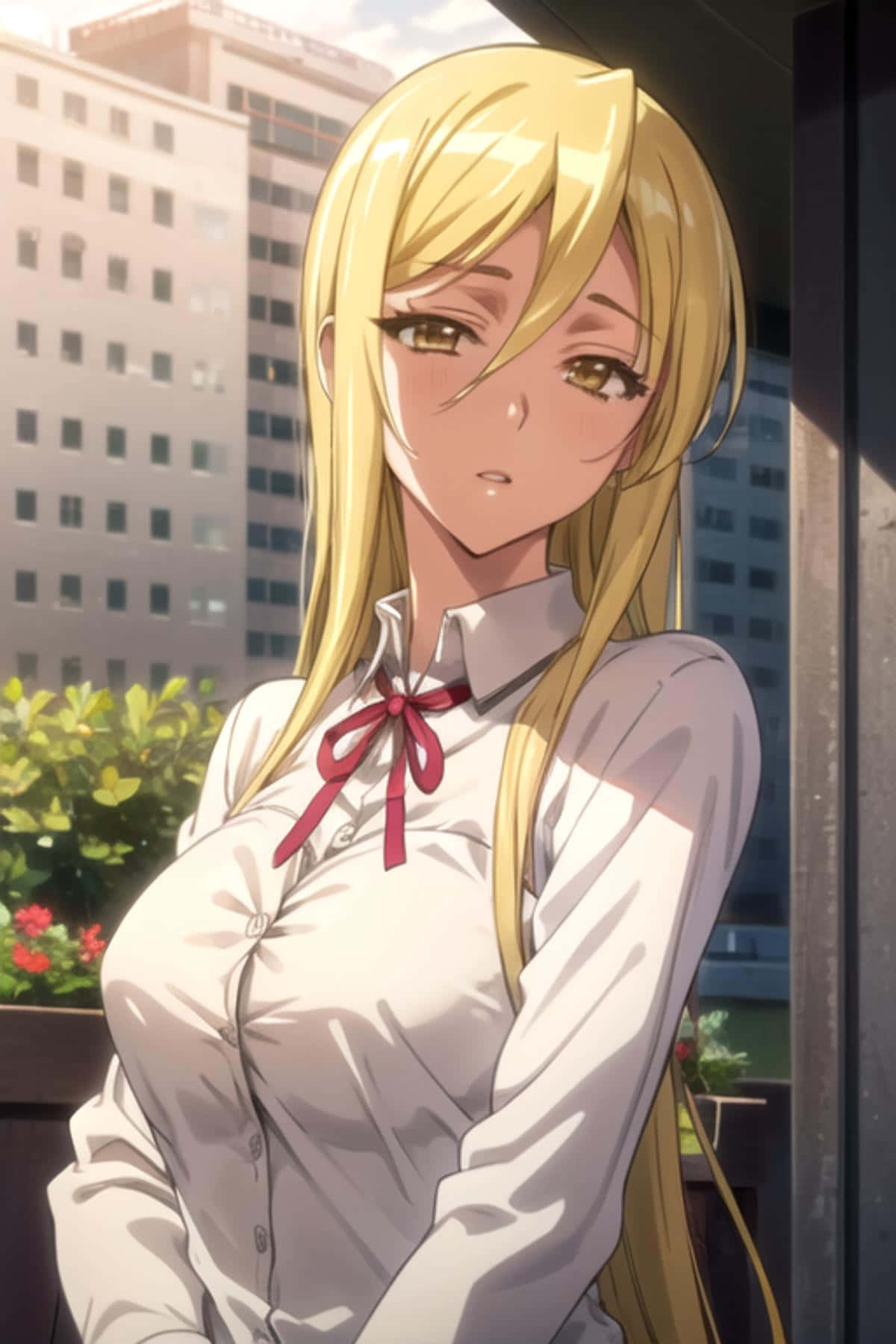 Personnage D'anime Blonde En Arrière-plan Urbain Fond d'écran