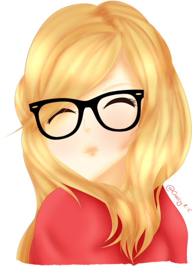 Blonde Anime Character With Black Glasses PNG