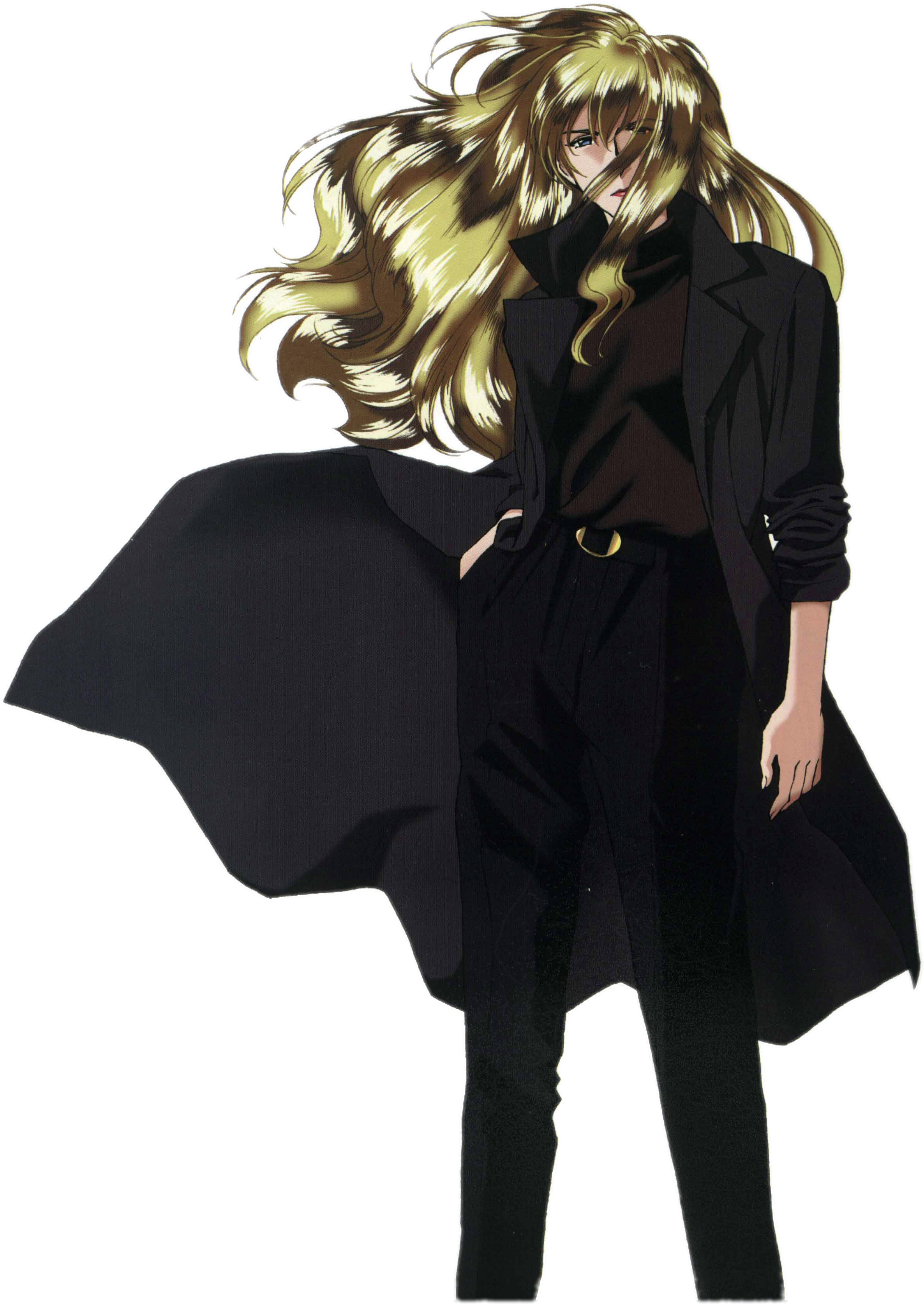 Blonde Anime Characterin Black Outfit PNG