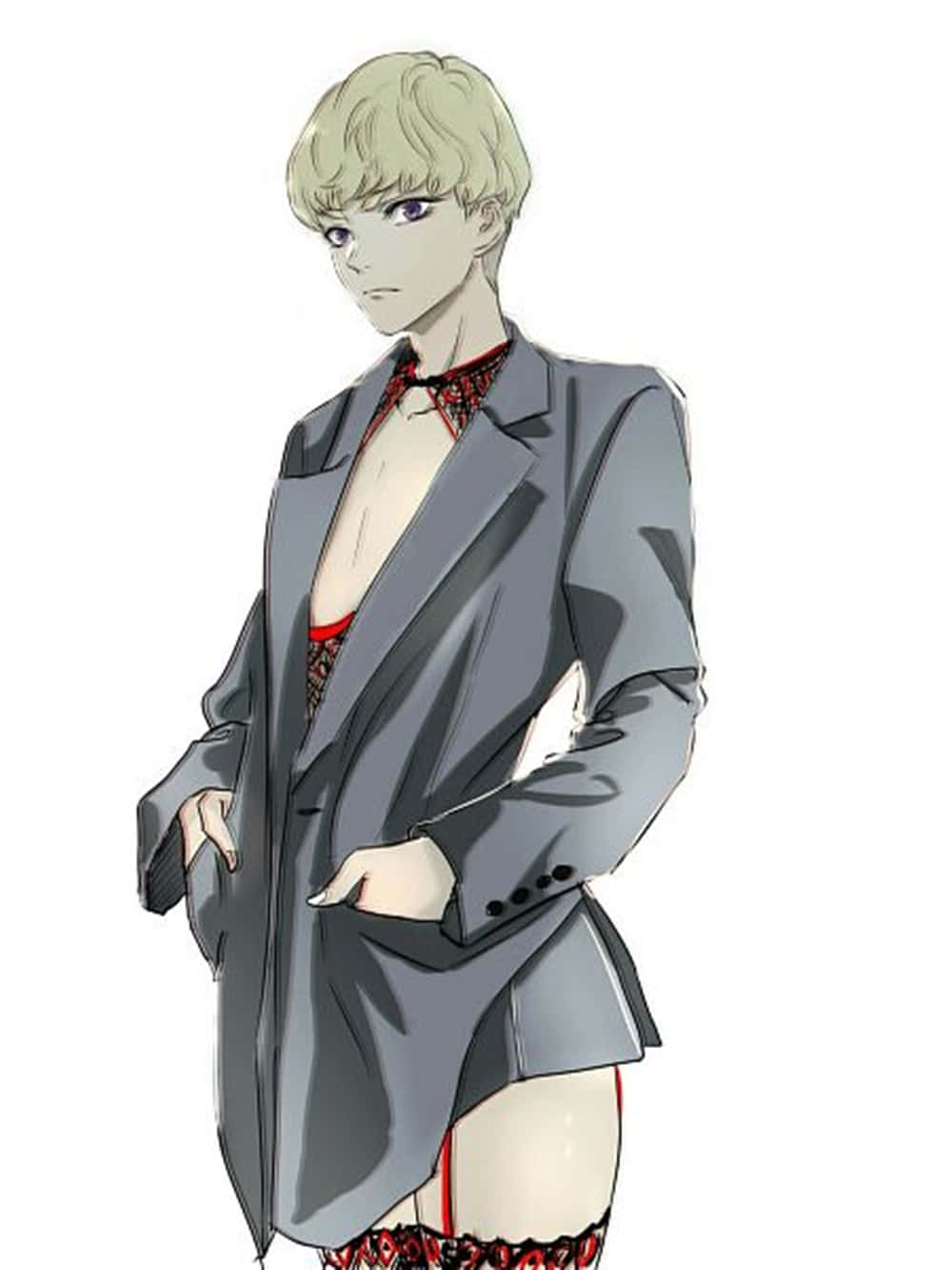 Blonde Anime Characterin Grey Suit Wallpaper