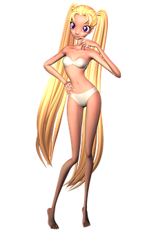 Blonde Anime Characterin White Bikini PNG
