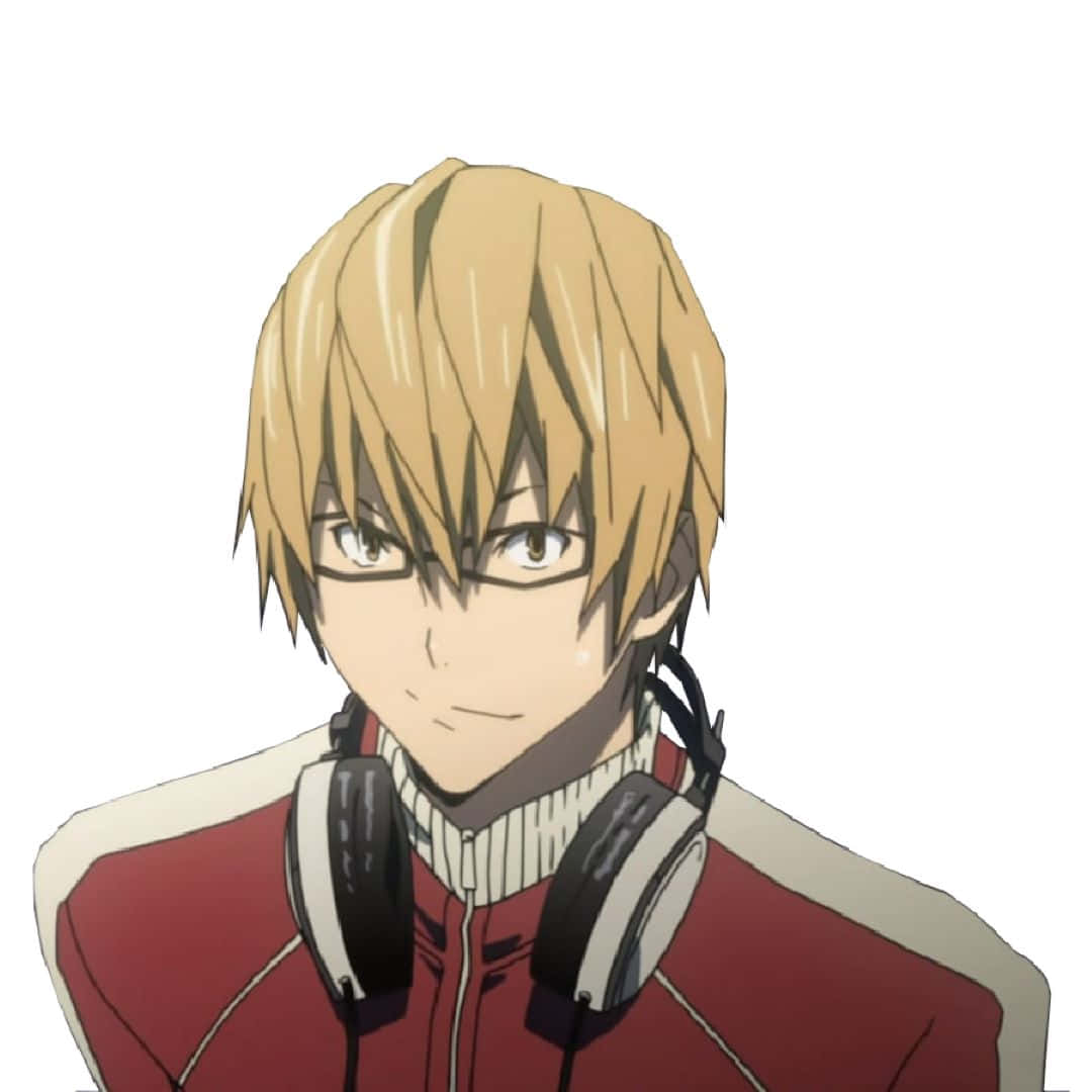 Blond Anime Personage Met Koptelefoon Achtergrond