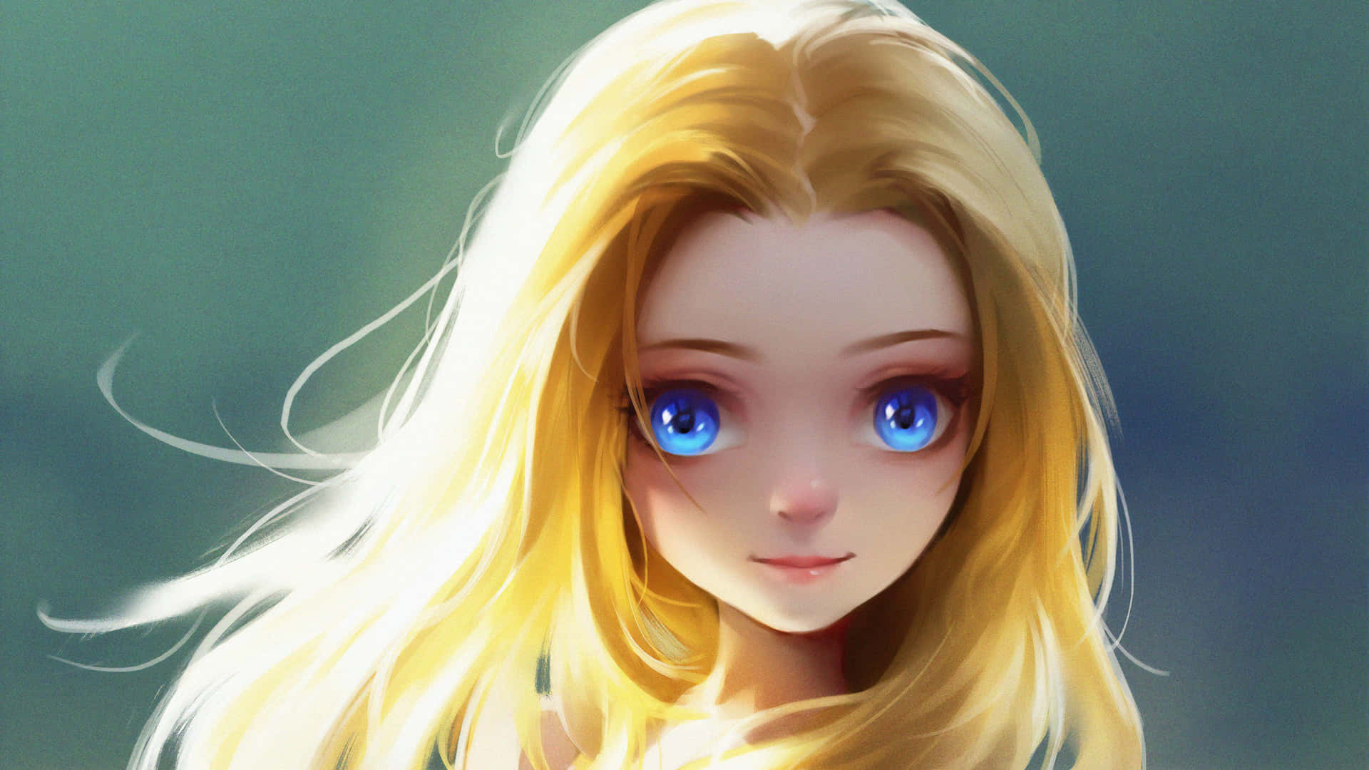 Blonde Anime Girl Blue Eyes Art Wallpaper