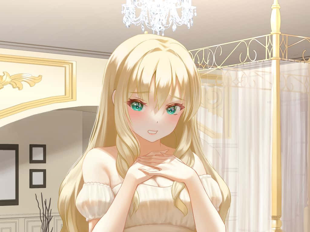 Blonde Anime Girl Elegant Room Wallpaper