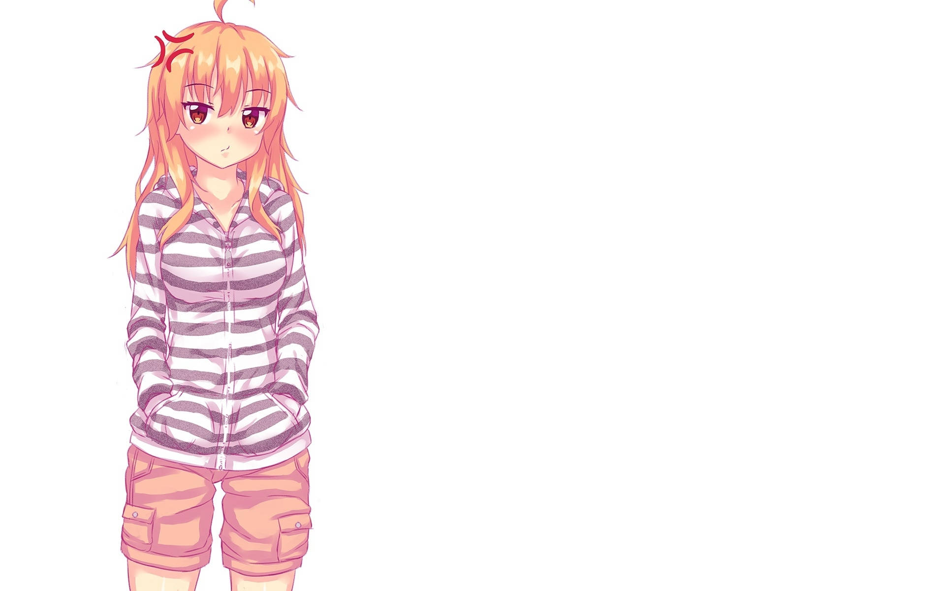 Blonde Anime Girl Hoodie In Stripes Wallpaper