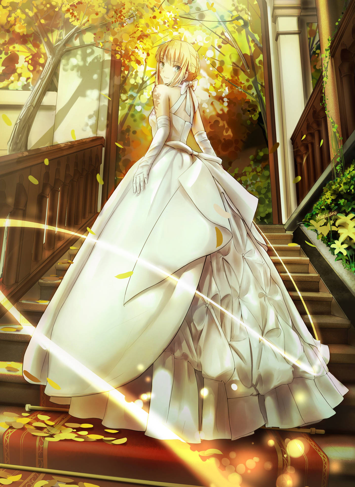 Blonde Anime Girl In Wedding Dress Wallpaper
