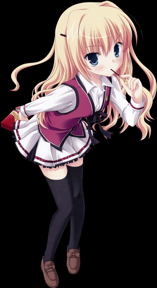 Blonde Anime Girl School Uniform PNG