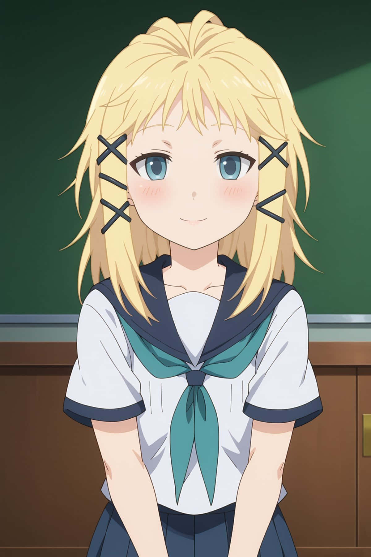 Blonde Anime Meisje Schooluniform Achtergrond