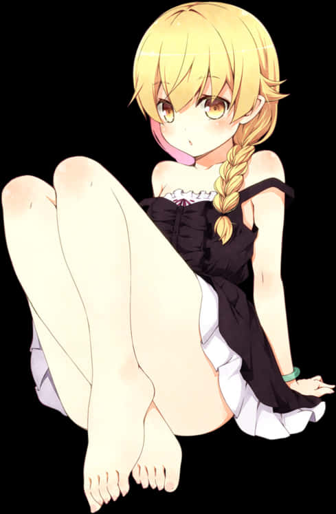 Blonde Anime Girl Sitting Black Dress PNG