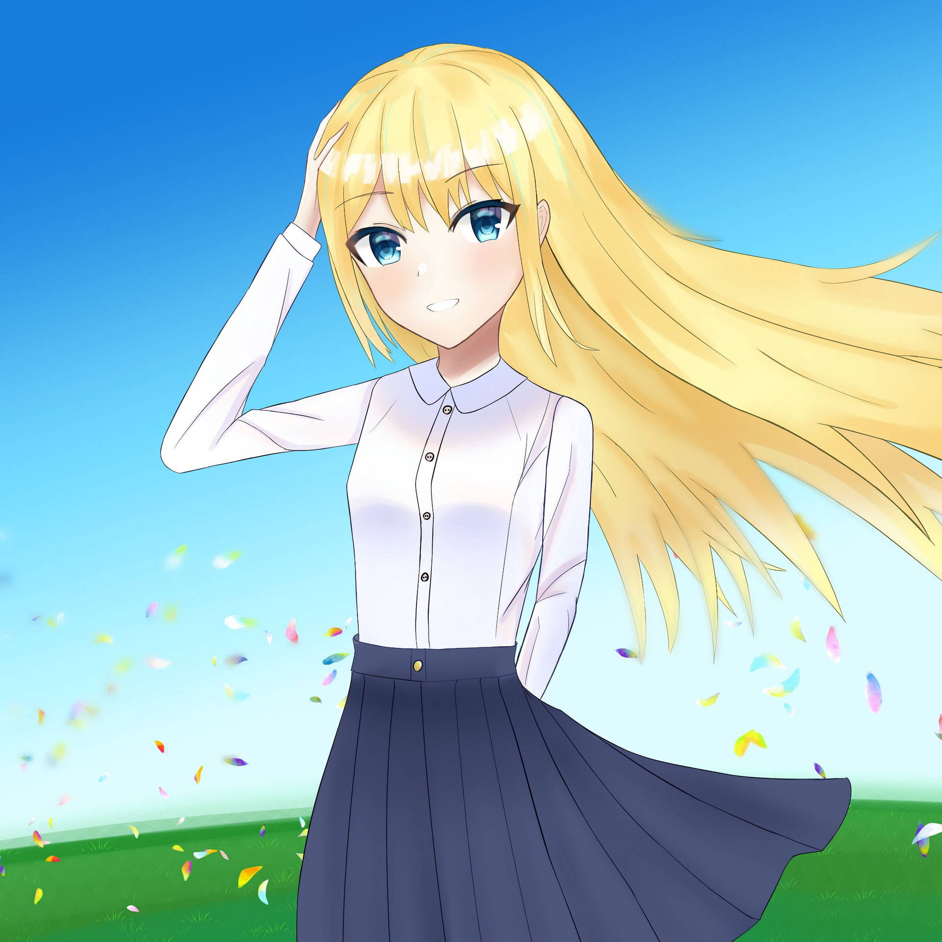 Blonde Anime Girl Smile Wallpaper