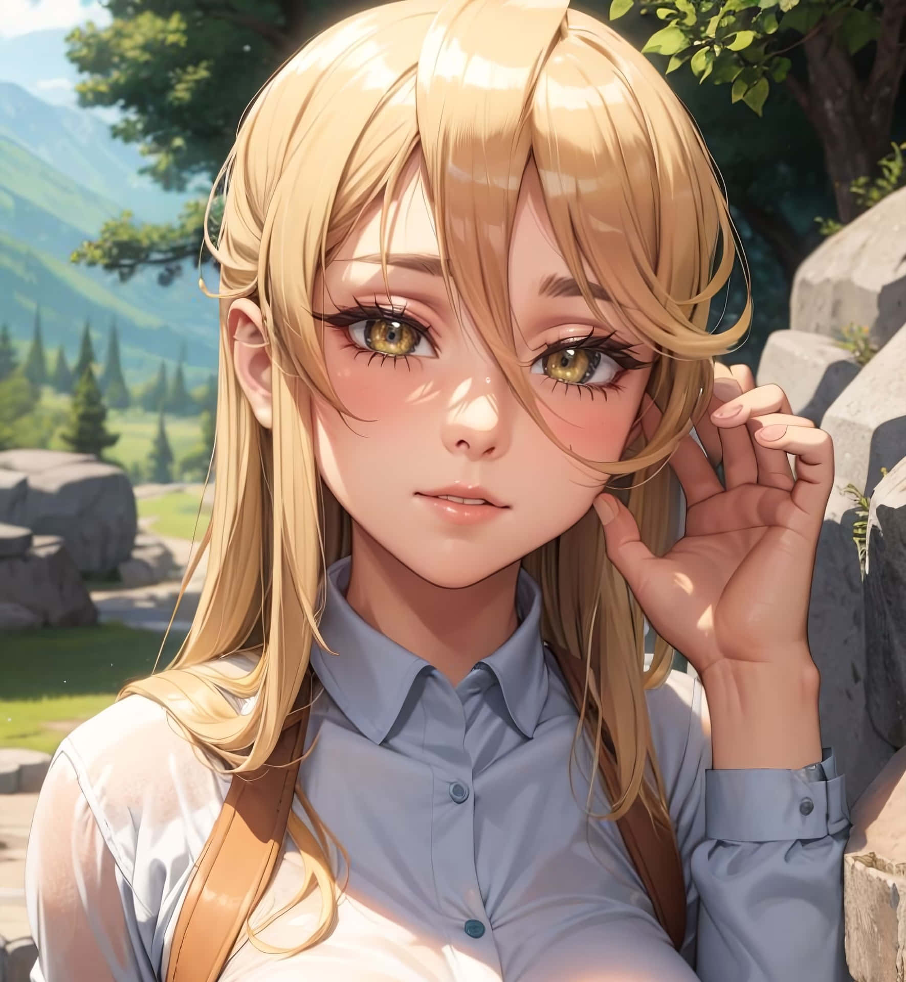 Download Blonde Anime Girl Summer Scenery Wallpaper | Wallpapers.com