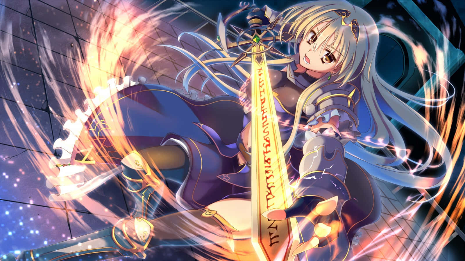 Download Blonde Anime Girl Wielding Magical Sword Wallpaper ...