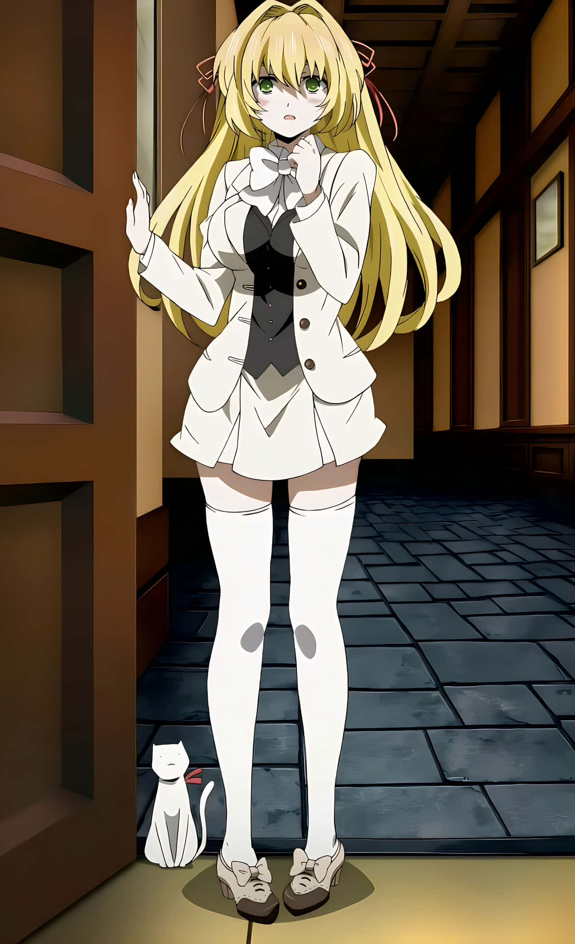 Blond Animejente Med Kattfigur Bakgrunnsbildet