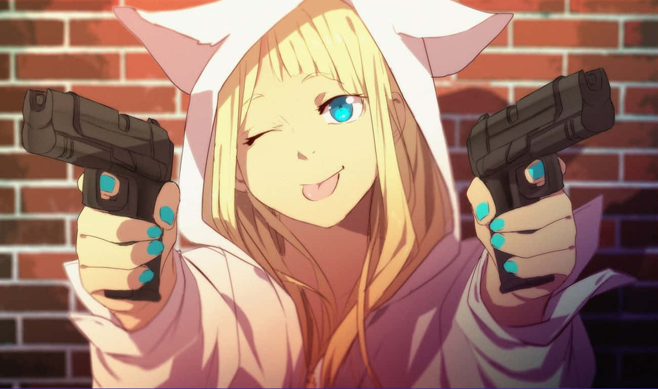 Blonde Anime Girl With Guns Wallpaper