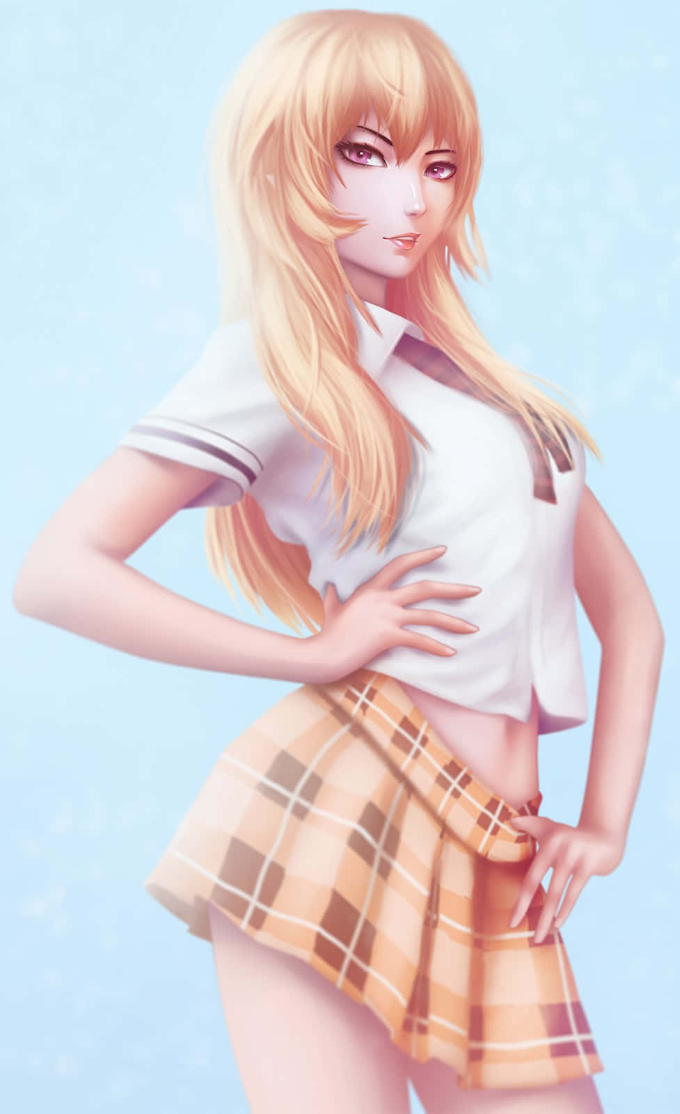 Blonde Anime Meisje In Schooluniform Achtergrond