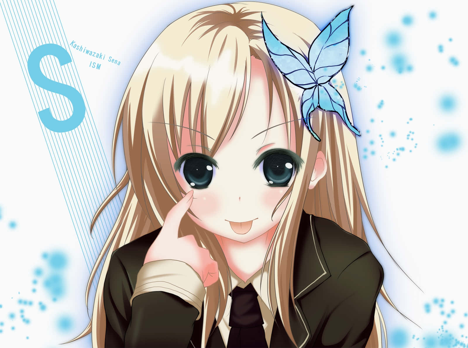 Blonde Anime Girlwith Blue Butterfly Wallpaper