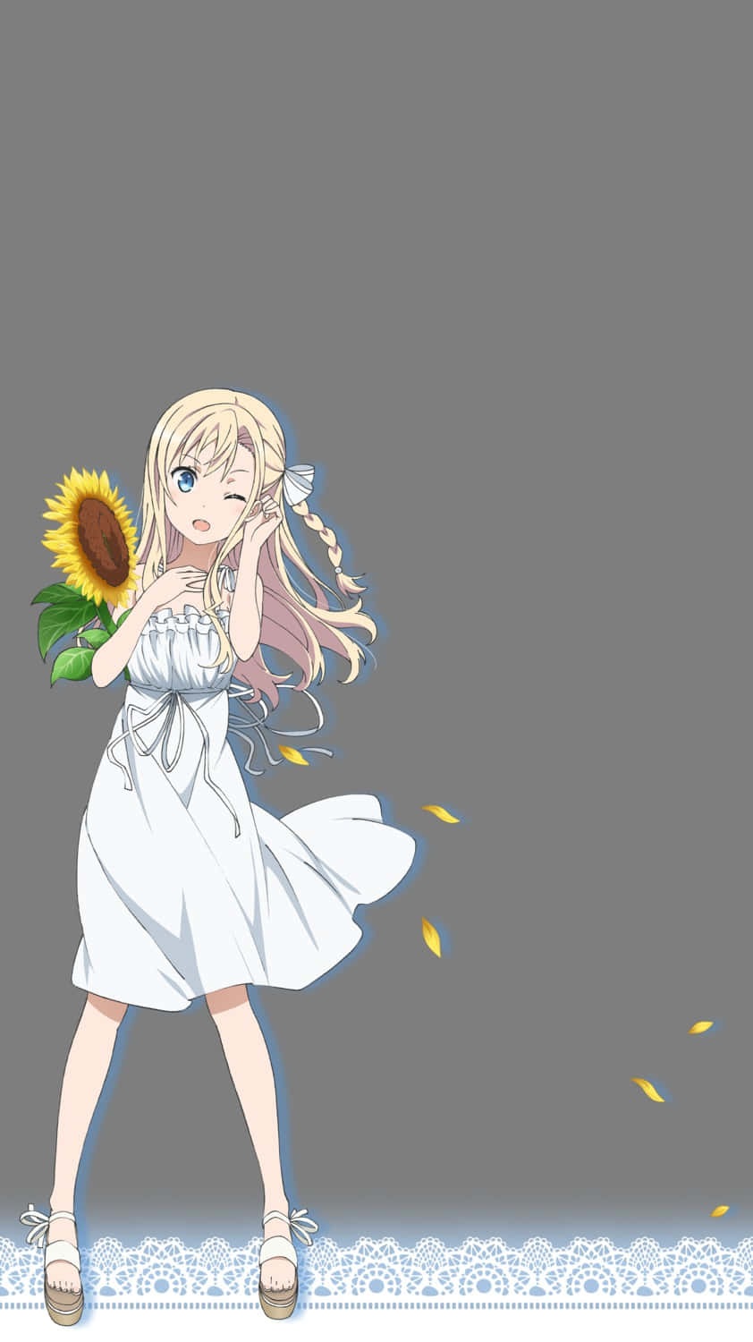 Blonde Anime Girlwith Sunflower Wallpaper