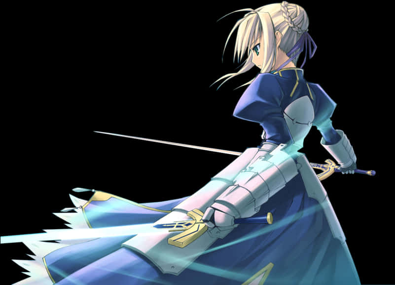 Blonde Anime Swordswoman PNG