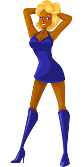Blonde Cartoon Characterin Blue Dress PNG
