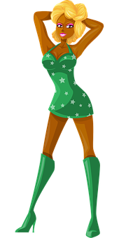 Blonde Cartoon Characterin Green Dress PNG