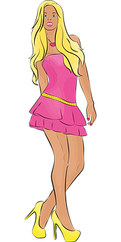 Blonde Cartoon Characterin Pink Dress PNG