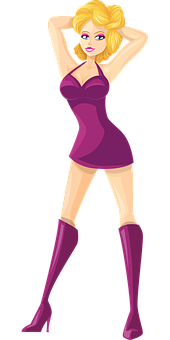 Blonde Cartoon Characterin Purple Dress PNG