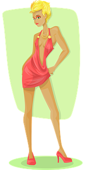Blonde Cartoon Girlin Pink Dress PNG