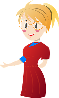Blonde Cartoon Girlin Red Dress PNG