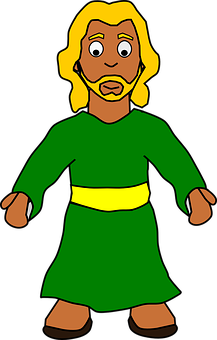 Blonde Cartoon Manin Green Robe PNG
