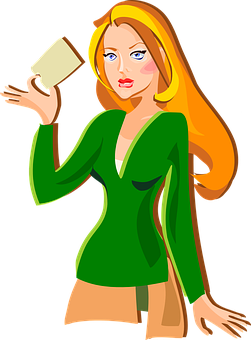 Blonde Cartoon Woman Holding Card PNG