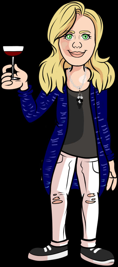 Blonde Cartoon Woman Holding Wine Glass PNG