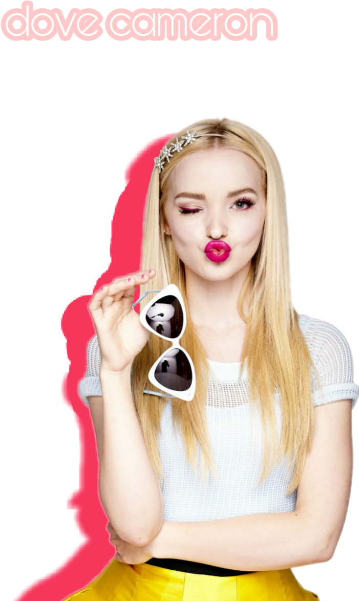 Blonde Celebrity Poutingwith Sunglasses PNG