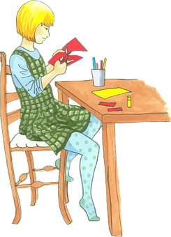 Blonde Child Craftingat Table PNG