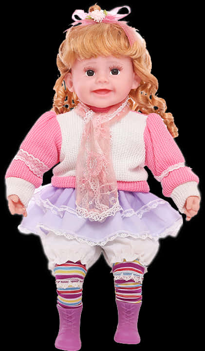 Blonde Dollin Pinkand Purple Outfit PNG