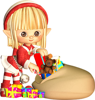 Blonde Elf Christmas Toys PNG