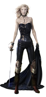 Blonde Female Warriorin Black Outfit PNG