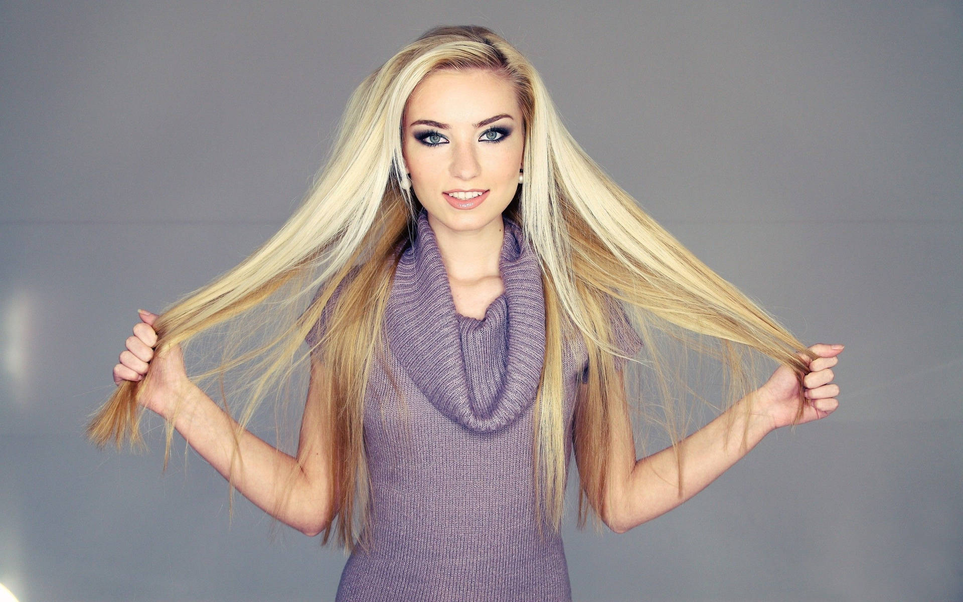 Blonde Girl Holding Hair Wallpaper