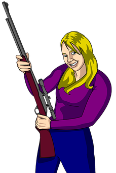 Blonde Girl Holding Rifle PNG