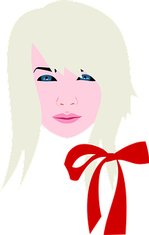 Blonde Girl Red Bow Vector Illustration PNG