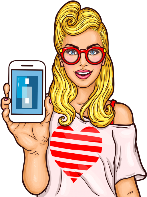 Blonde Girl Showing Smartphone Screen PNG
