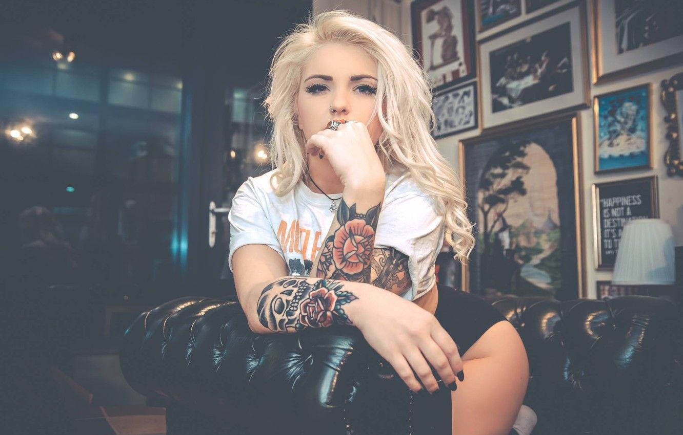 Blonde Girl Tattoo Arms Wallpaper