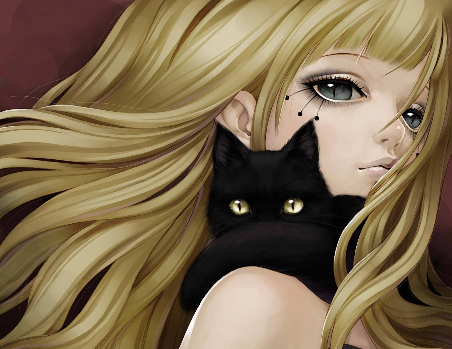 Blonde Girl With Anime Cat Wallpaper