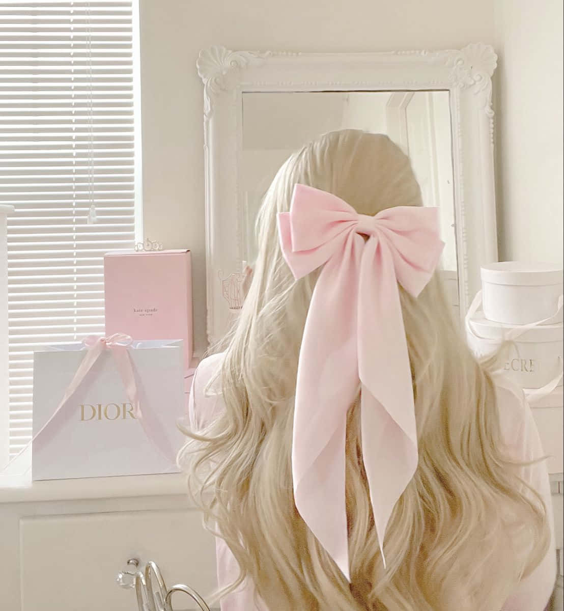Blonde Hair Pink Bow Aesthetic Wallpaper