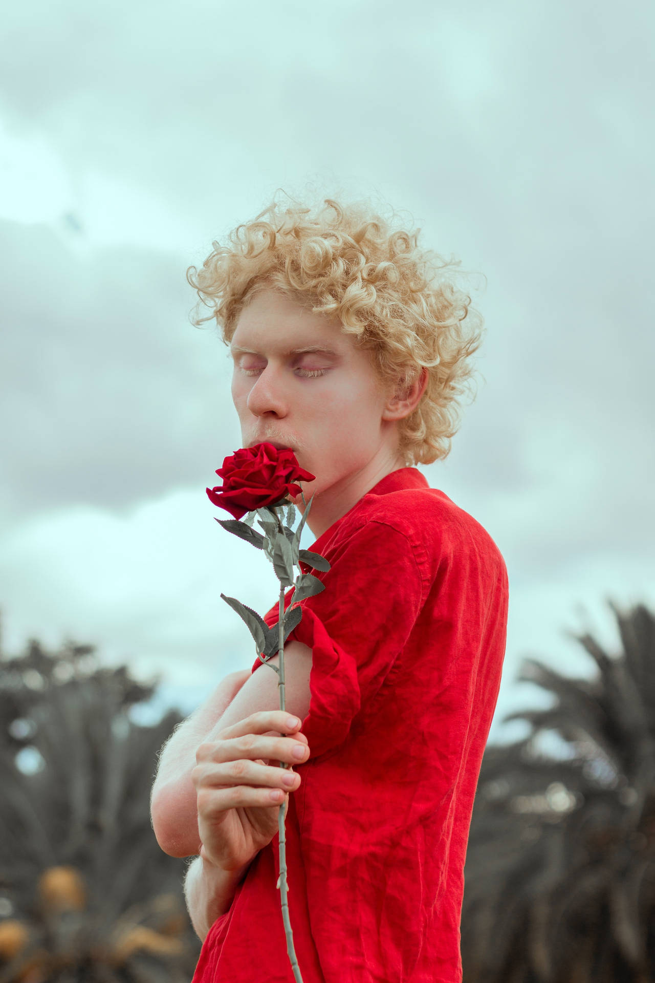 Blonde Man Red Roses