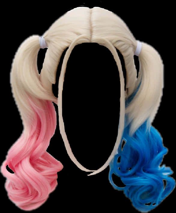 Blonde Pink Blue Pigtails Wig PNG