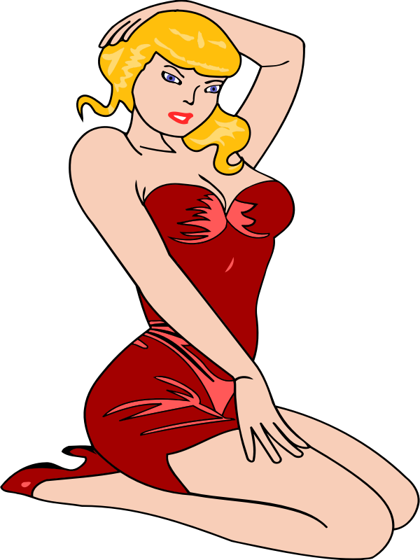 Blonde Pinup Red Dress Illustration PNG