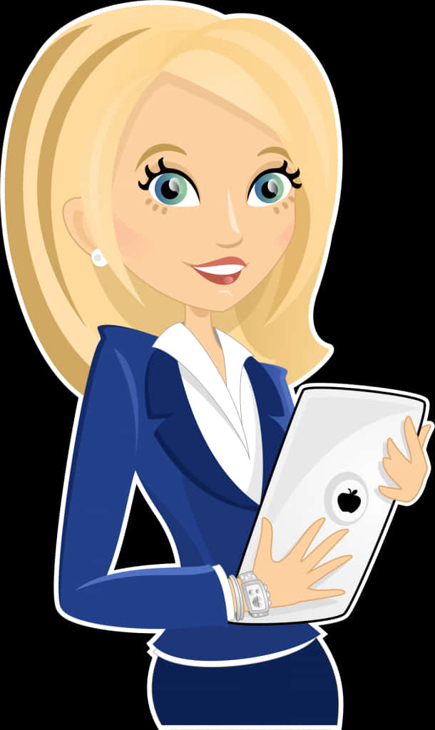 Blonde Teacher With Tablet Clipart PNG