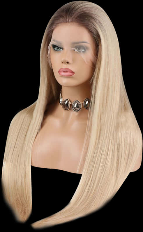 Blonde Wig Mannequin Display PNG