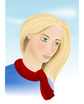 Blonde Woman Blue Eyes Red Scarf PNG